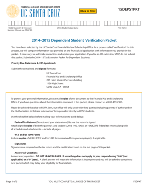 2014–2015 Dependent Student Verification Packet