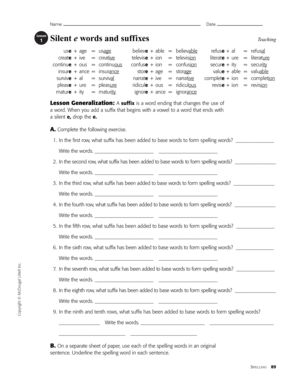 Silent e Words and Suffixes Worksheet