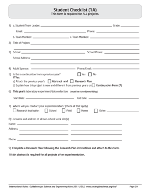 Student Checklist for Science Projects