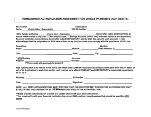 Homeowner Authorization Agreement for Direct Payments (ACH Debits)