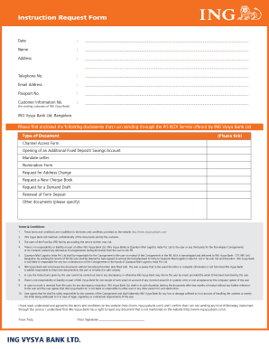 ING Vysya Bank Instruction Request Form