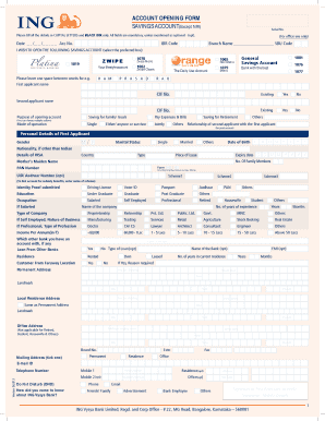 ING Vysya Bank Savings Account Opening Form