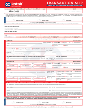 Kotak Mutual Fund Transaction Form