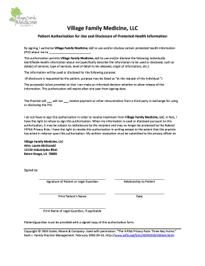 Patient Authorization for Use and Disclosure of Protected Health Information