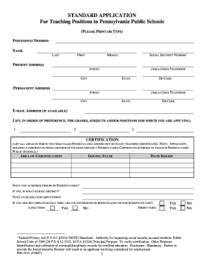 Pennsylvania Public Schools Teaching Position Application