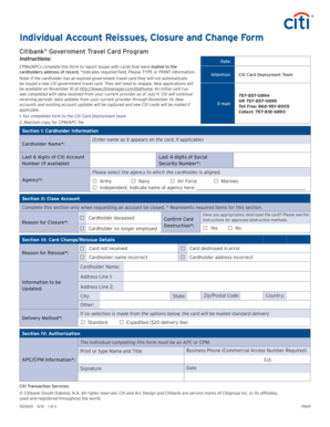 Citibank Government Travel Card Reissue Closure Form
