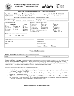 University System of Maryland Term Life and LTD Enrollment Form