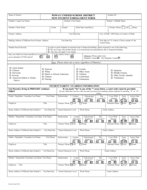Poway Unified School District New Student Enrollment Form