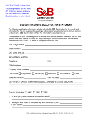 Subcontractor Qualification Statement