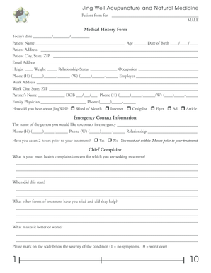 Jing Well Acupuncture Patient Intake Forms for Men