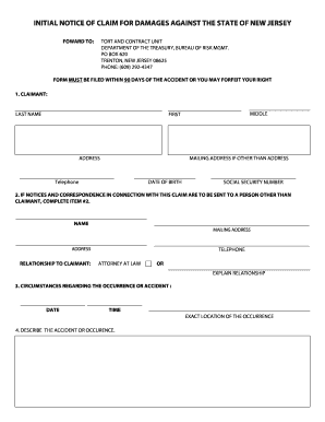 New Jersey Tort Claim Form