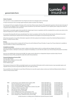Wesfarmers General Insurance Claim Form