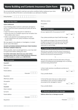 Home Building and Contents Insurance Claim Form