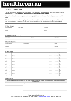 Extras Claim Form
