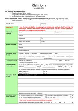 Luggage Delay Claim Form
