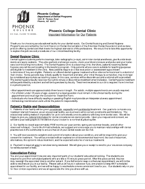 Phoenix College Dental Clinic Patient Information Form
