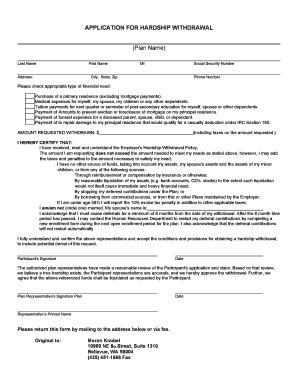 Application for Hardship Withdrawal