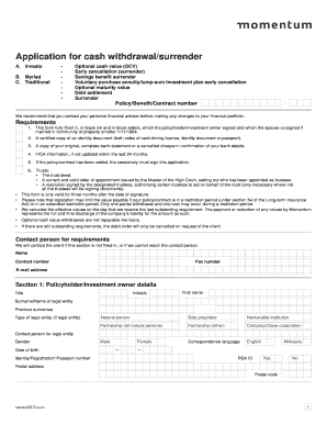 Momentum Cash Withdrawal/Surrender Application