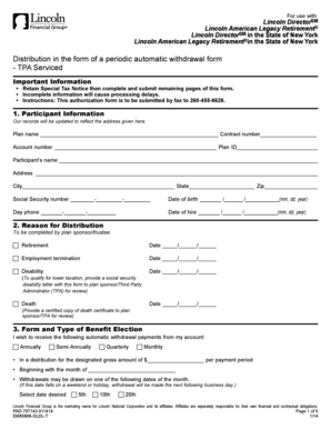 Lincoln DirectorSM Retirement Distribution Form