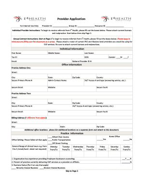 E4 Health Provider Application Form