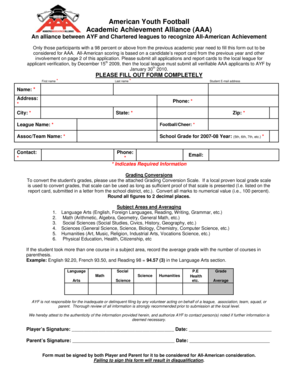 AYF Academic Achievement Alliance Application