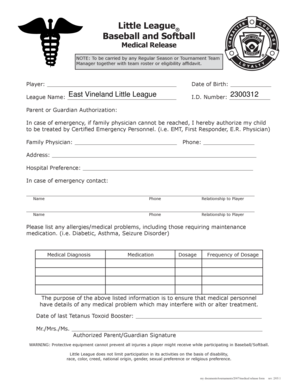 Little League Medical Release Form