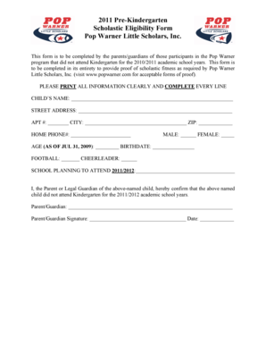 2011 Pre-Kindergarten Scholastic Eligibility Form