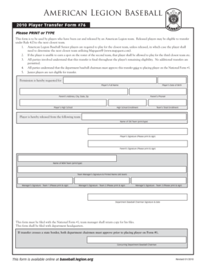 American Legion Baseball Player Transfer Form