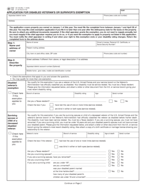 Texas Disabled Veteran’s or Survivor’s Exemption Application