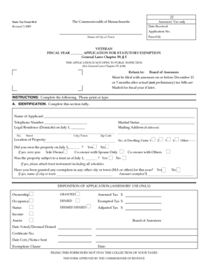 Massachusetts Veteran Property Tax Exemption Form