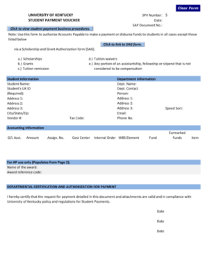 University of Kentucky Student Payment Voucher