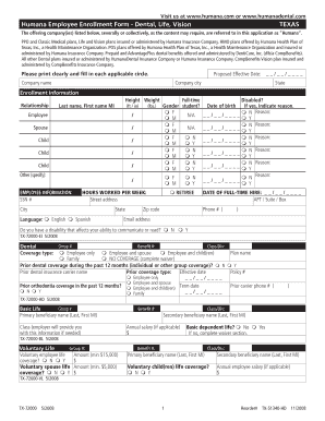 Humana Employee Enrollment Form - Dental, Life, Vision