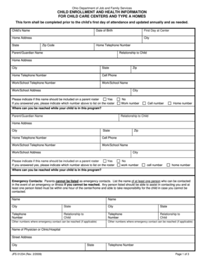 Ohio Child Enrollment and Health Information Form