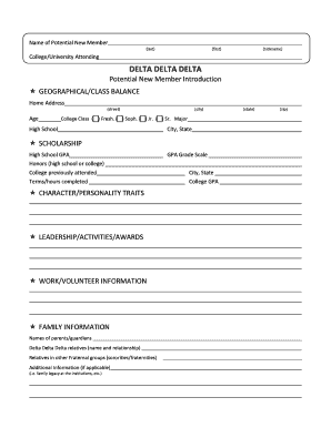 Delta Delta Delta Potential New Member Reference Form