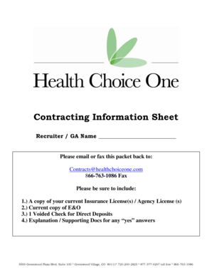 Insurance Agent Contracting Information Sheet