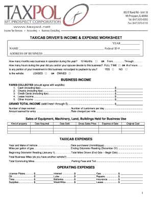 TAXICAB bDRIVER39S INCOMEb amp EXPENSE WORKSHEET - taxpol