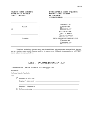 North Carolina Affidavit of Support