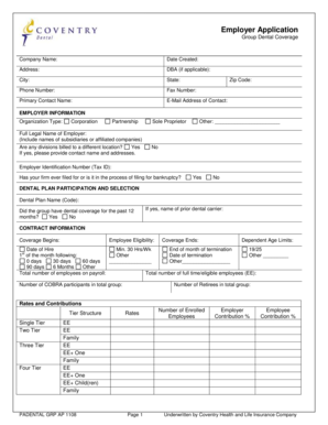 Employer Application for Group Dental Coverage