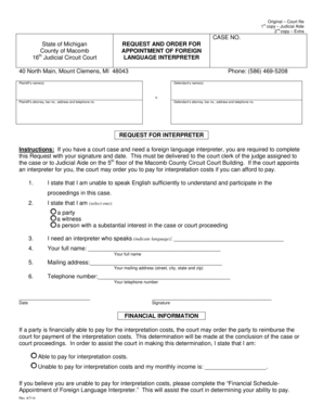 Michigan Request and Order for Appointment of Foreign Language Interpreter