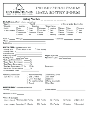 Income Multi-Family Data Entry Form
