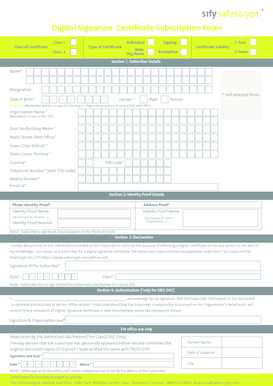 Digital Signature Certificate Subscription Form