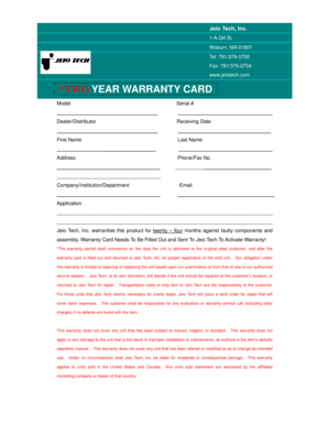 Jeio Tech Two Year Warranty Card