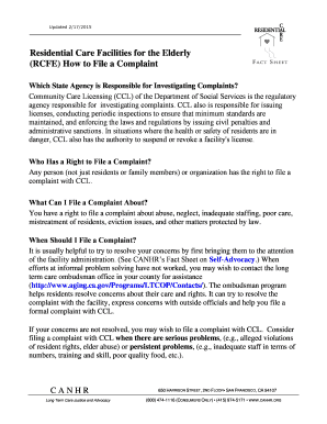 California RCFE Complaint Form