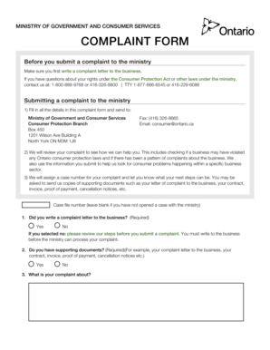 Ontario Consumer Protection Complaint Form