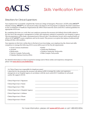 Skills Verification Form for ACLS