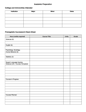 Prerequisite Coursework Check Sheet