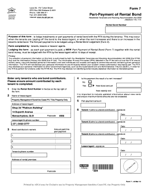 Part-Payment of Rental Bond Form 7