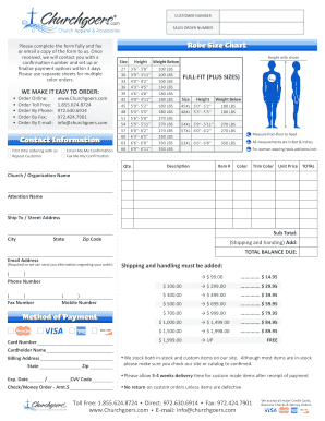 Contact Information Robe Size Chart Method of ... - Churchgoers.com