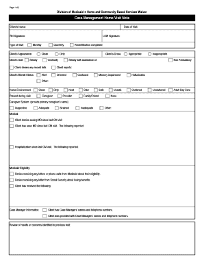 Medicaid Case Management Home Visit Note