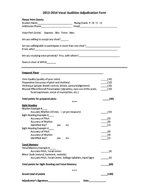 2013-2014 Vocal Audition Adjudication Form - Charms